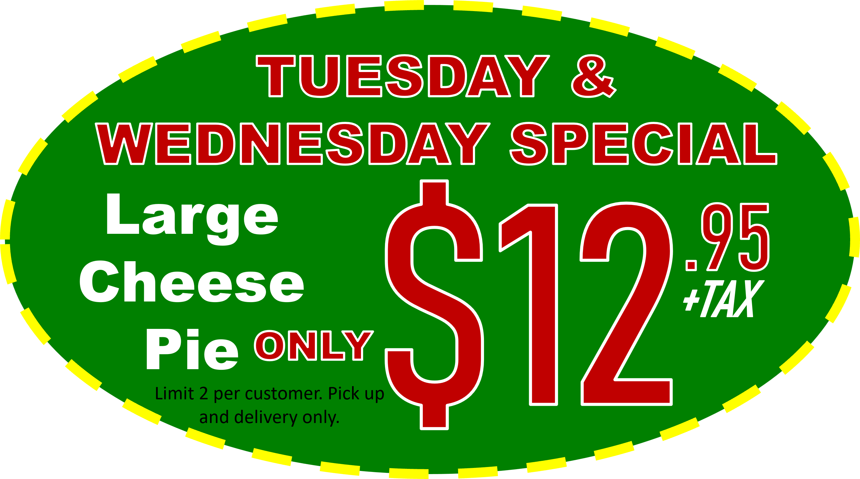 oval graphic tues wed pizza special 1222025
